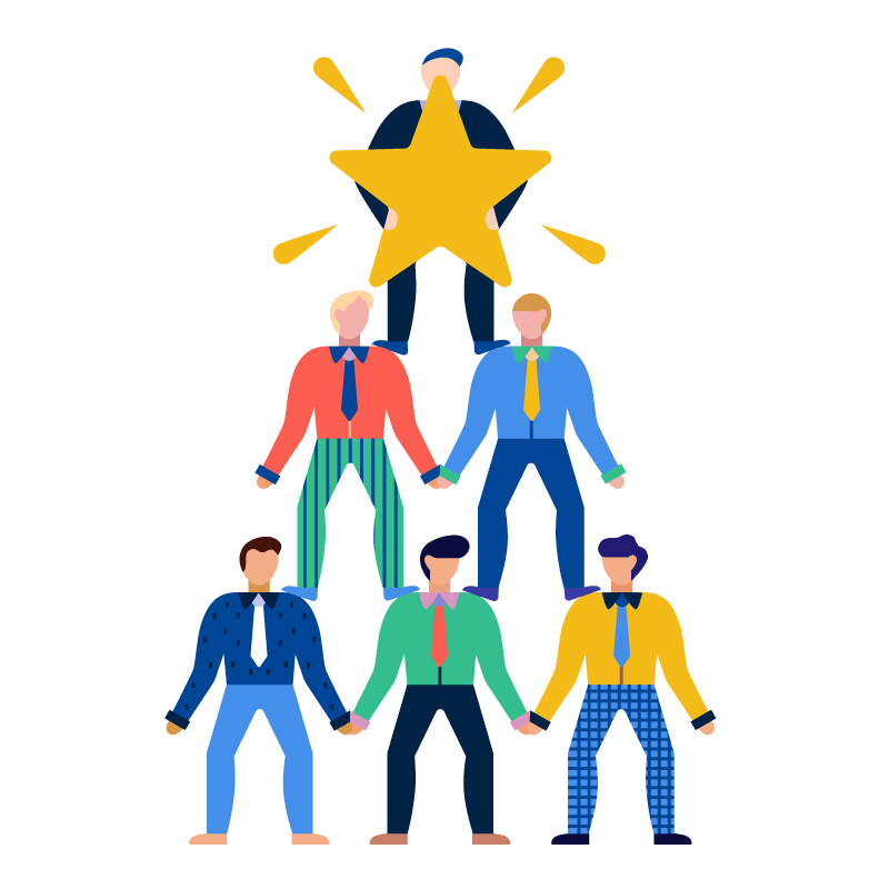 engagement_team Vektorgrafik mit Menschenpyramide, die oberste Person hält einen Stern, Designed by macrovector / Freepik