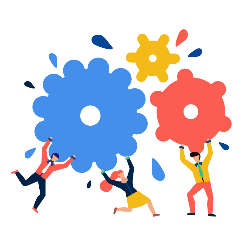 produktivtaet_team Vektorgrafik mit Menschen die Zahnräder drehen, Prozesse am laufen halten, Designed by macrovector / Freepik