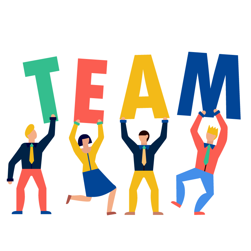 zusammenarbeit_team Vektorgrafik mit vier Personen die die Buchstaben Team hochhalten, Designed by macrovector / Freepik